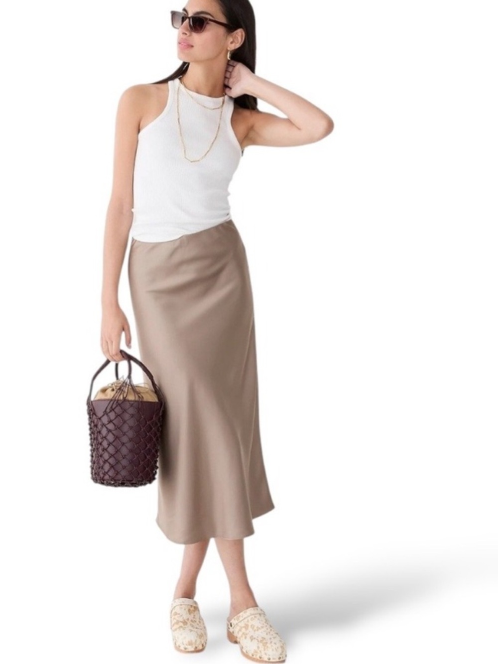 J.Crew • Gwyneth Pull-On Midi Slip Skirt Taupe